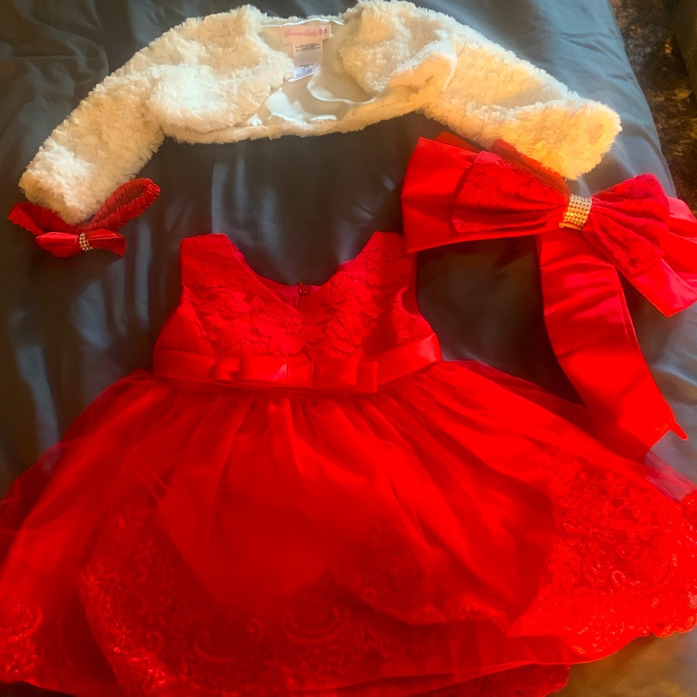 Cute festive dress , jacket and bows for a little bundle of joy .. i